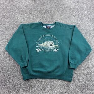 Vintage Arctic Seal Sweatshirt Mens Large Teal Seal Nature One World Heavy